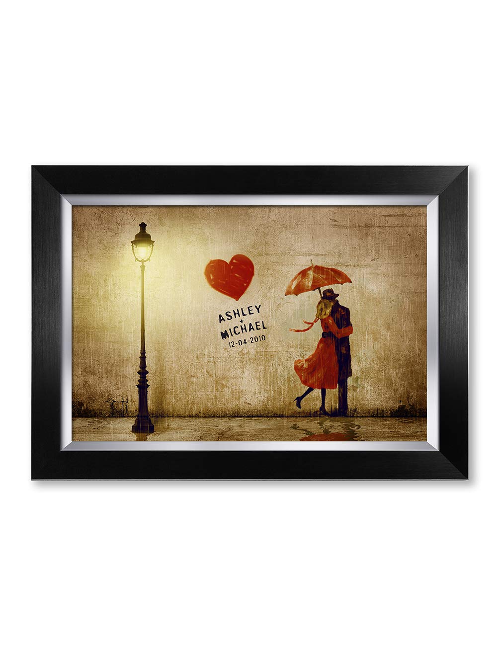 Ipic - Our First Kiss Personalized Framed Artwork For Romantic Anniversary And Wedding Gifts; Picture Size: 18X12, Framed Size: