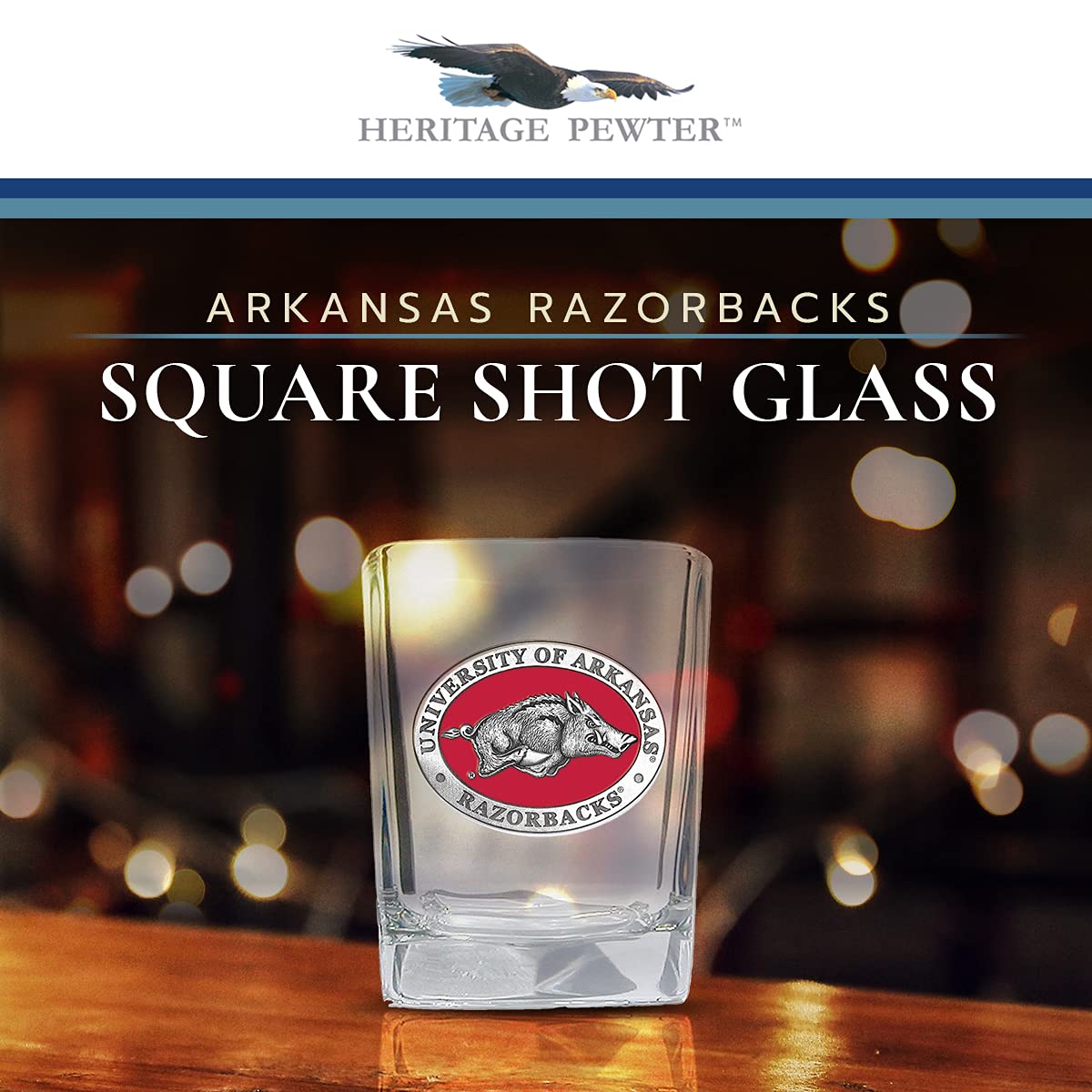 Heritage Pewter University Of Arkansas Square Shot Glass | Hand-Sculpted 1.5 Ounce Shot Glass | Intricately Crafted Metal Pewter