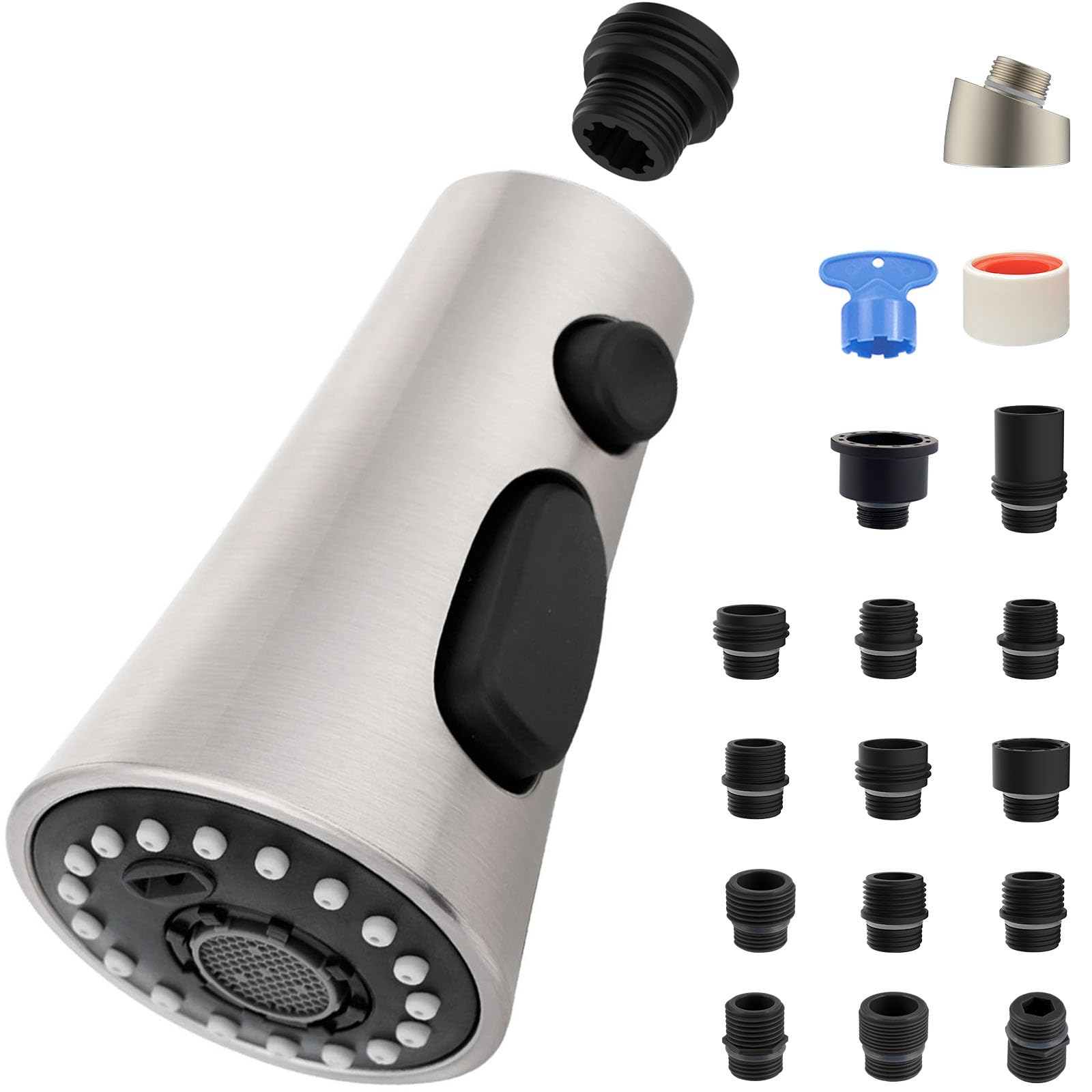 Universal Kitchen Faucet Head Replacement, 3 Modes Pull Down Faucet Spray Head Replacement Compatible With Moen Delta Kitchen Si