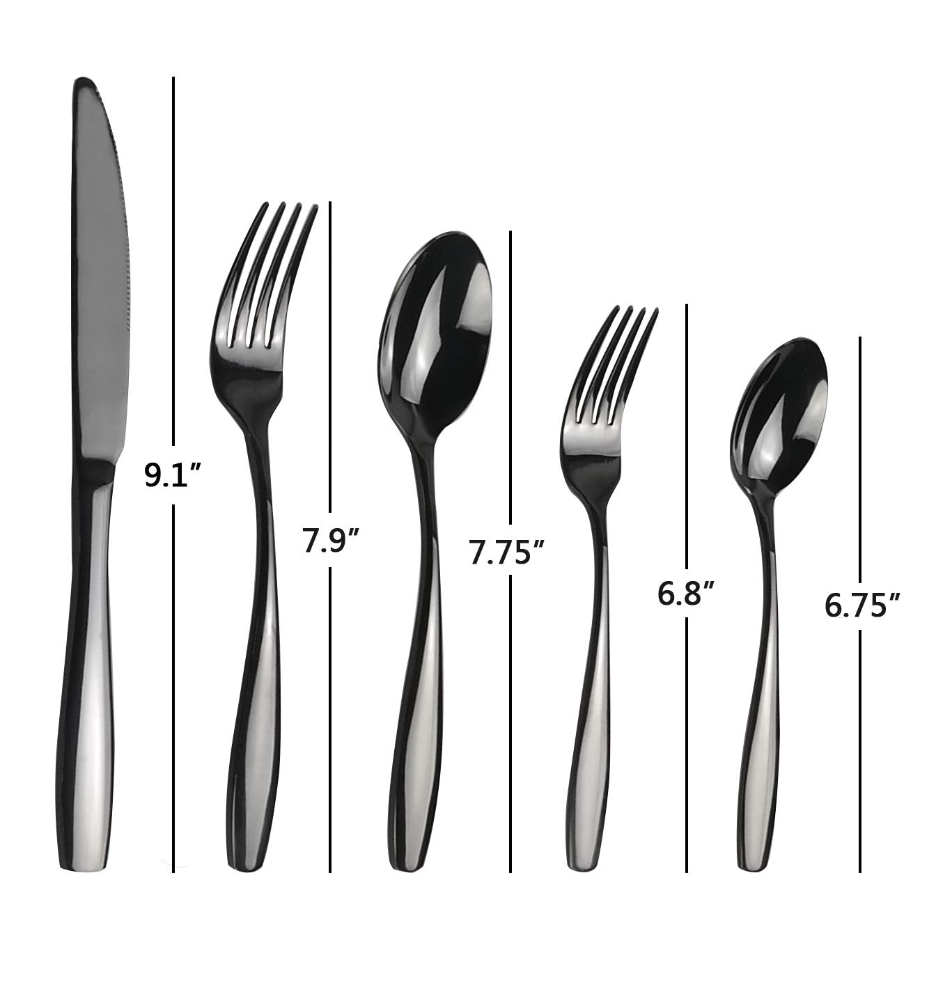 Wekioger 50 Pieces Stainless Steel Dining Flatware, Black Silverware Place Setting For 10