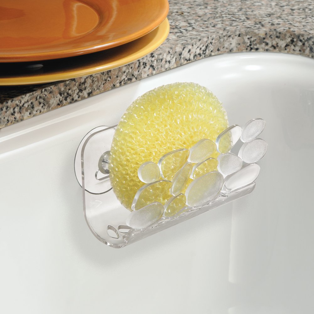 interDesign Pebbles Kitchen Sink Protector Mat, Clear Plastic, Model 62360, Suction Sponge Holder