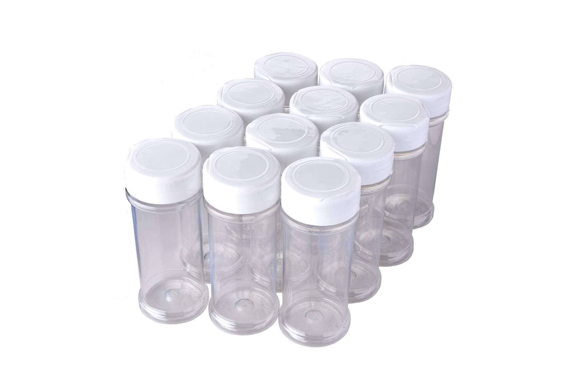 12 Pack of 6 Oz. Empty Clear Plastic Spice Bottles with White Sprinkle Top Lids For Storing and Dispensing Salt, Sweeteners and