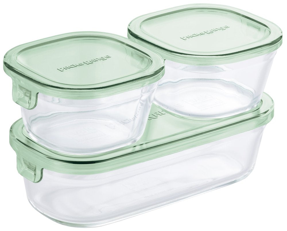 Iwaki Ps-Prn-3G2 Pack & Range Heat-Resistant Glass Storage Container, Green, Set Of 3