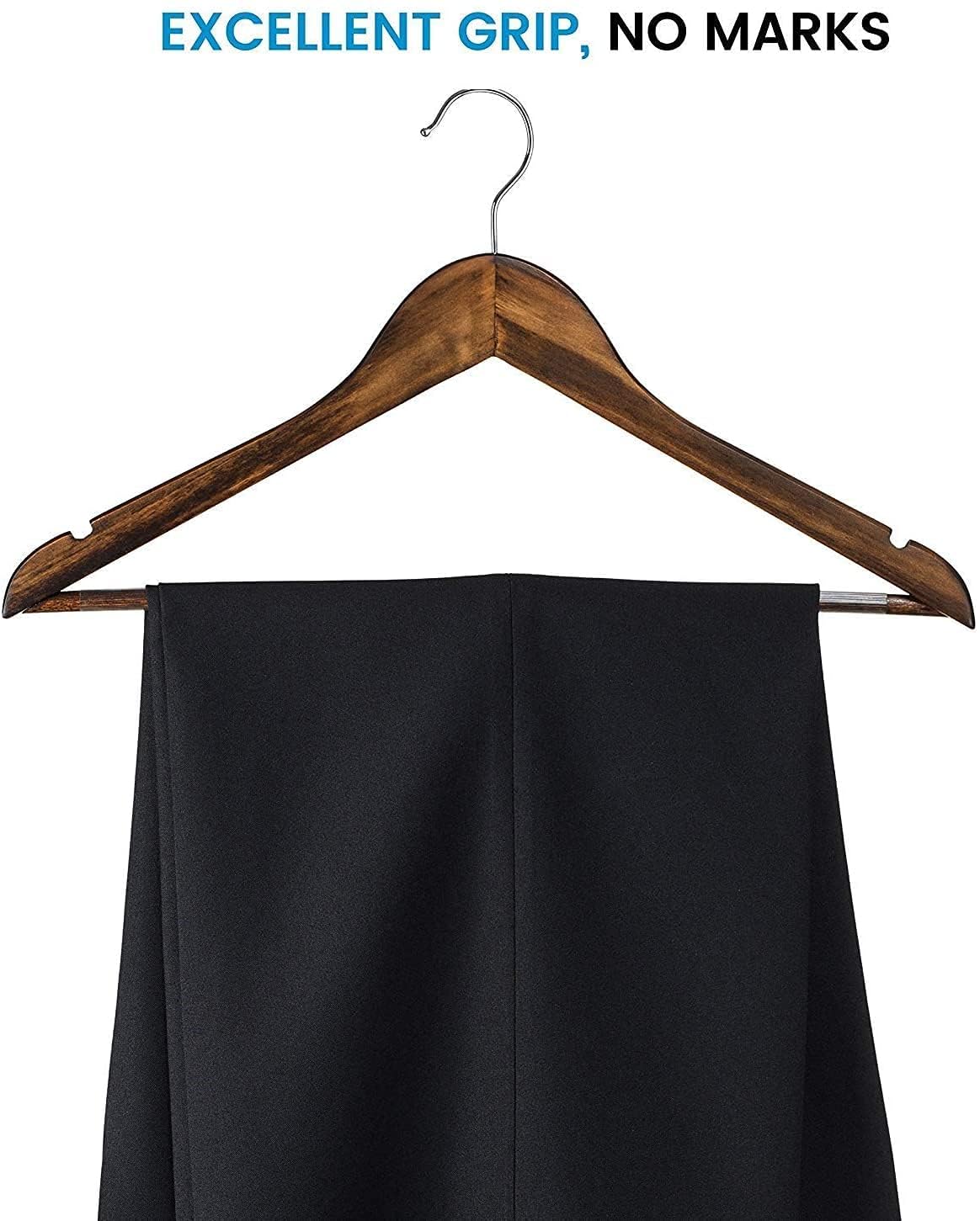 Barebeauty Solid Wood 360 Degree Swivel Chrome Garment Hangers With Non Slip Bar And Precisely Cut Notches Black Wooden Hanger (