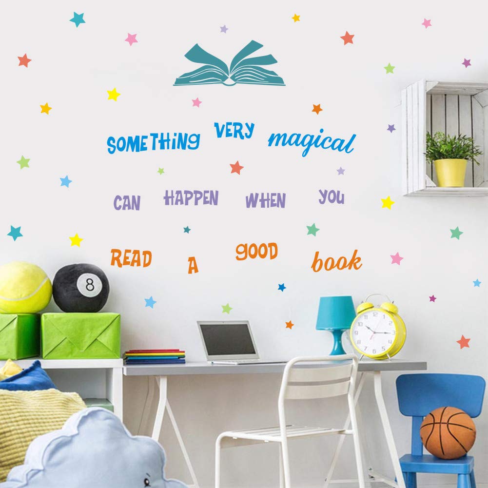Iarttop Something Very Magical Can Happen When You Read A Book Wall Decal, Colorful Stars Inspirational Quote Sticker For Classr