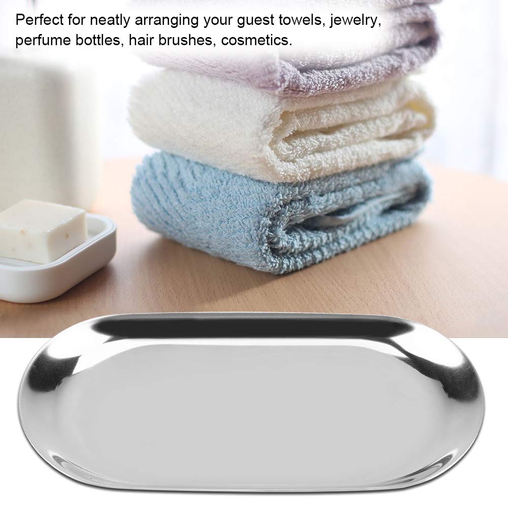 Nordic Storage Tray Cosmetics Jewelry Stainless Steel Cake Plate For Home Kitchen(Silver S)