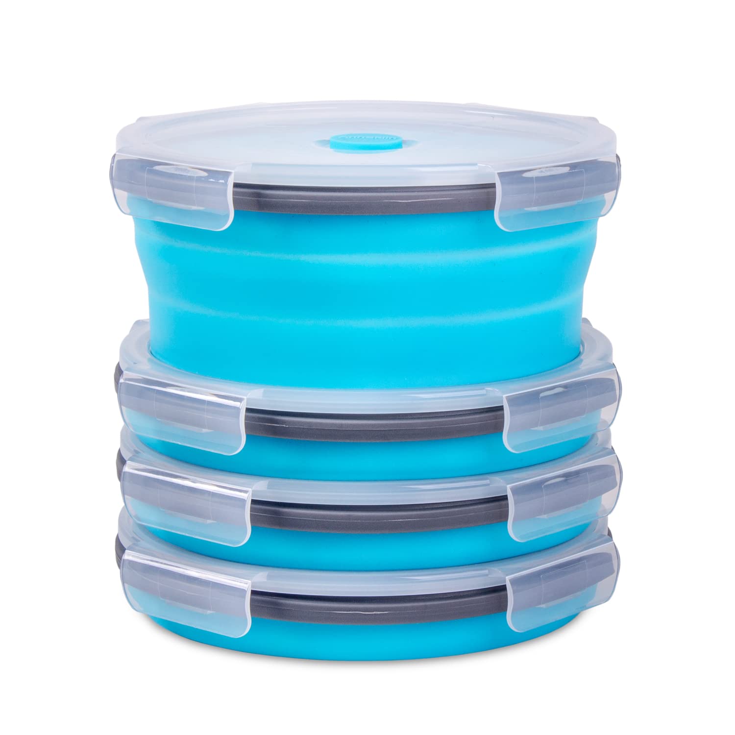 Collapsible Food Storage Containers With Airtight Lid & Vent, 40.5 Oz, Kitchen Stacking Silicone Collapsible Meal Container Set