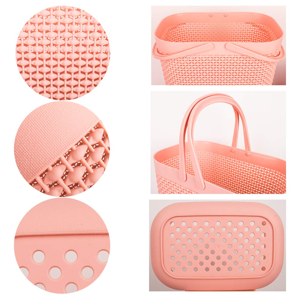 UUJOLY Plastic Organizer Storage Baskets with Handles  Shower Caddy Bins Organizer for Bathroom and kitchen (Pink)