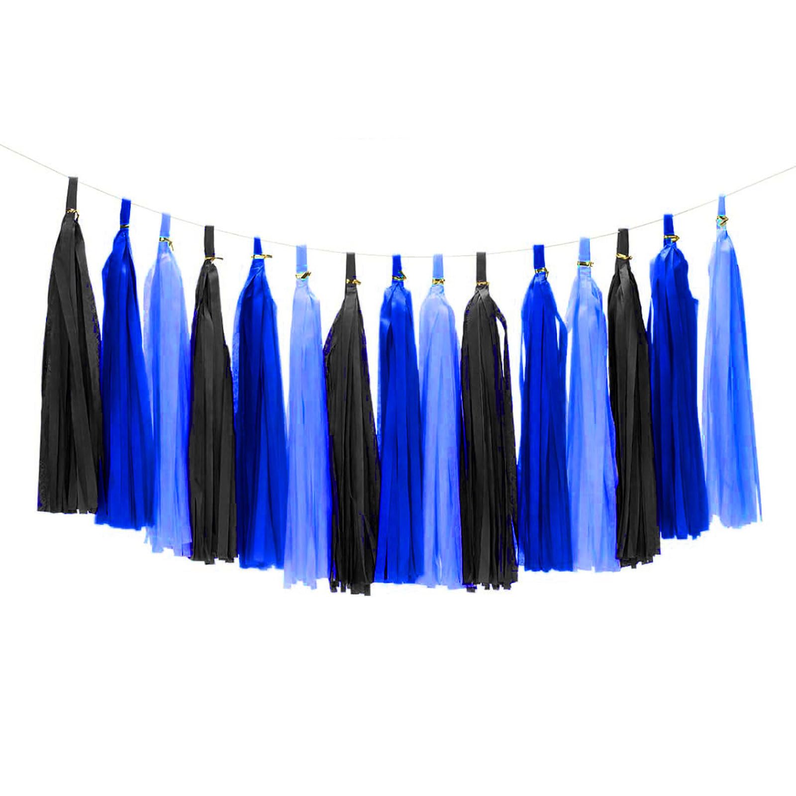 Dark Blue,Light Blue and Black Tassel Garland Banner Paper Tassels for Birthday Party Decorations,Pack of 15