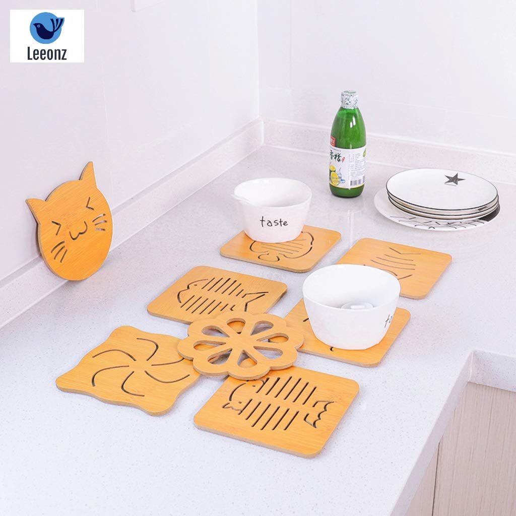 Leeonz Coasters For Drinks, Household Multifunctional Round/Square Dining Table Insulation Pad Non-Slip Placemat Bamboo Thickene
