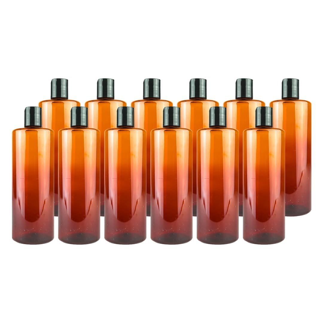 Nature Packaged Plastic Amber Bottles (Pack Of 12) -16Oz Amber Plastic Bottle With Screw Caps; Used As Reusable Shampoo Bottles,