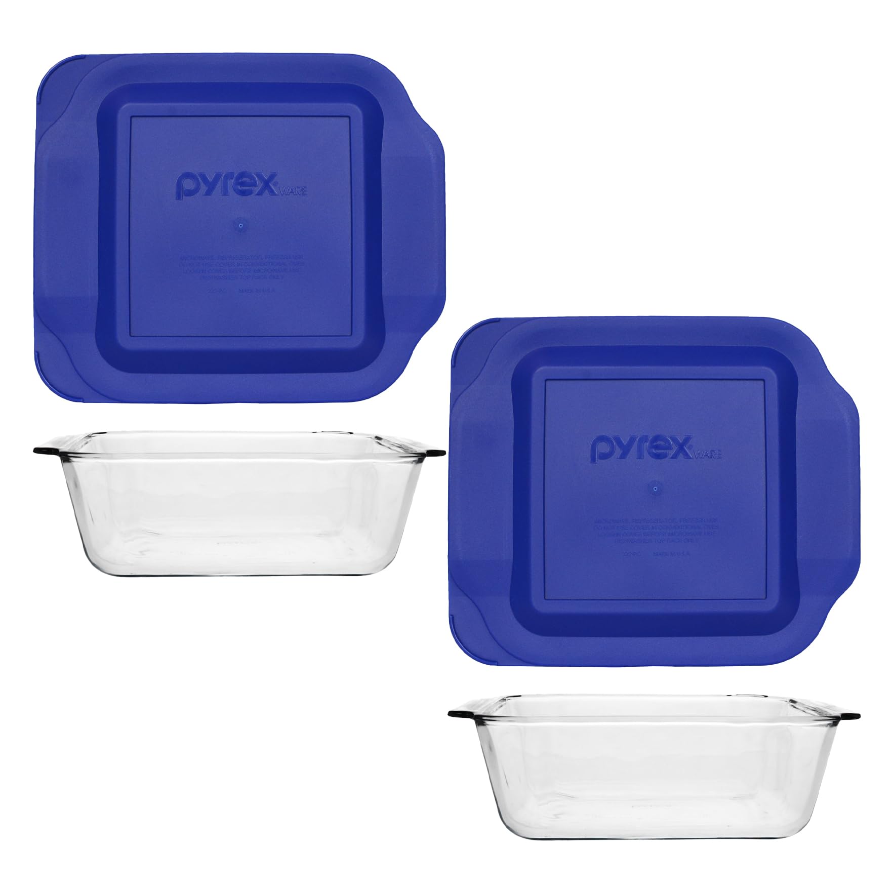 Pyrex 222D (2.5Qt) Baking Dish with Blue Lids (2Pack)  Made in USA