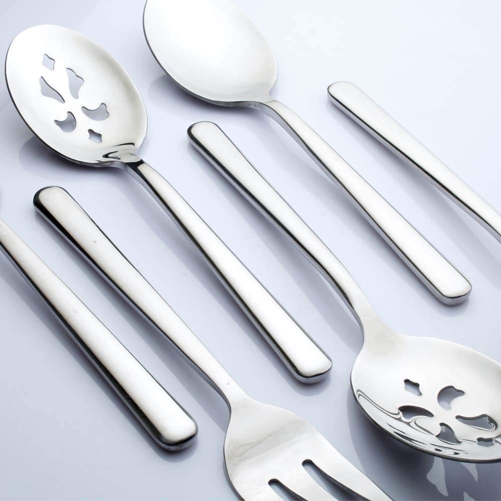 Enwinner Serving Spoons*2 Slot Spoons* 2 Forks *2 Buffet Colander Stainless Steel Banquet Set, Set Of 6. Lenght 9'' (6-Spoon For