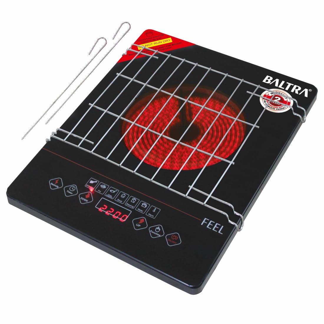 Baltra 2200W Infrared Cooktop Stove With Steel Grill Rack Touch Control | Radiant Feel Infrared Induction Glass Cooktop Auto Shu