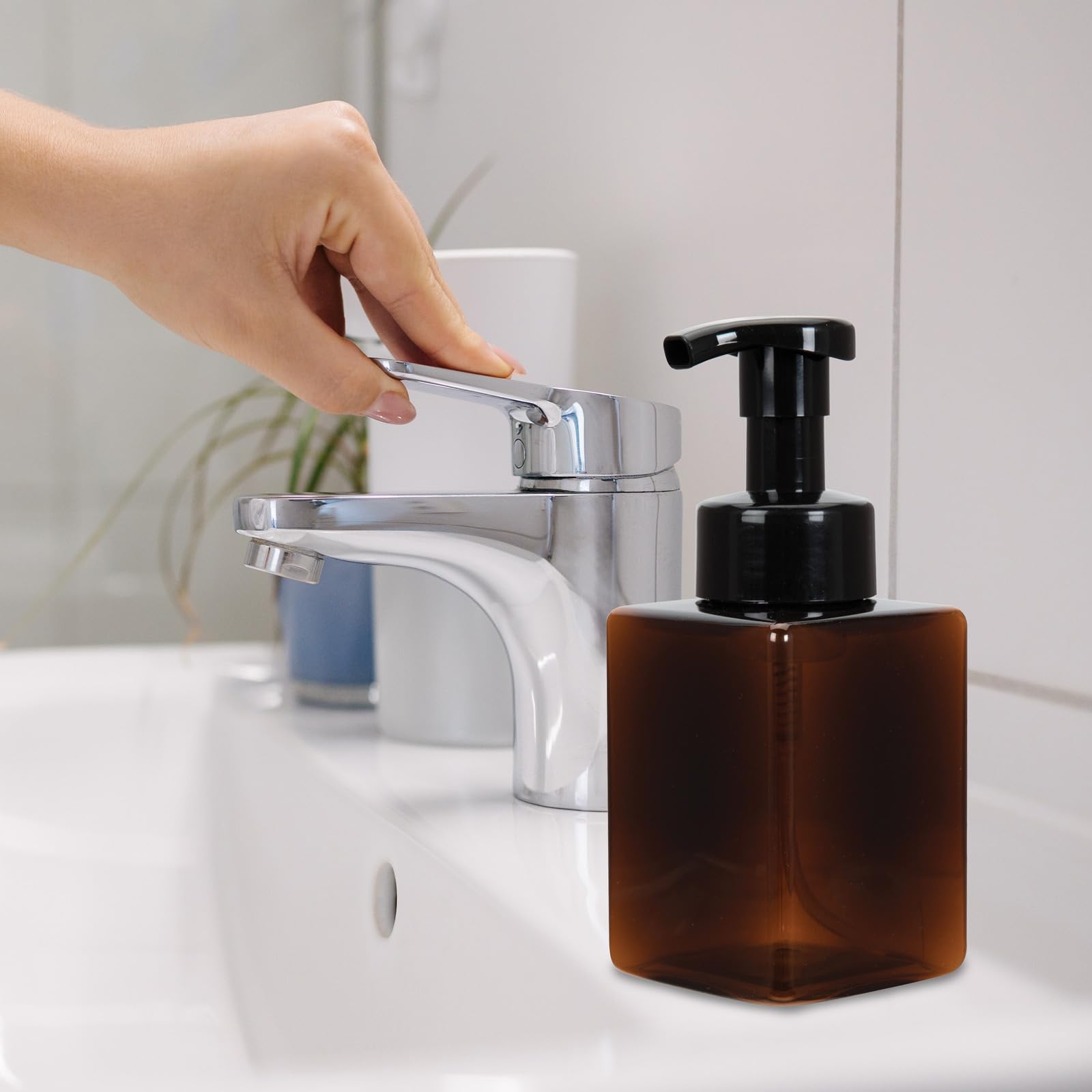 Ginger Lily Farms Foaming Soap Dispenser, Refillable Plastic Pump Bottles For Liquid Hand Soap, 12 Oz. Amber Bottle With Black P