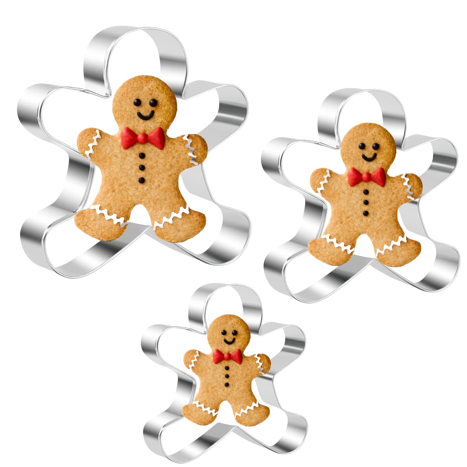 Kaishane Gingerbread Man Cookie Cutter Set,3Pcs Stainless Steel Biscuit Cutter For Christmas Day