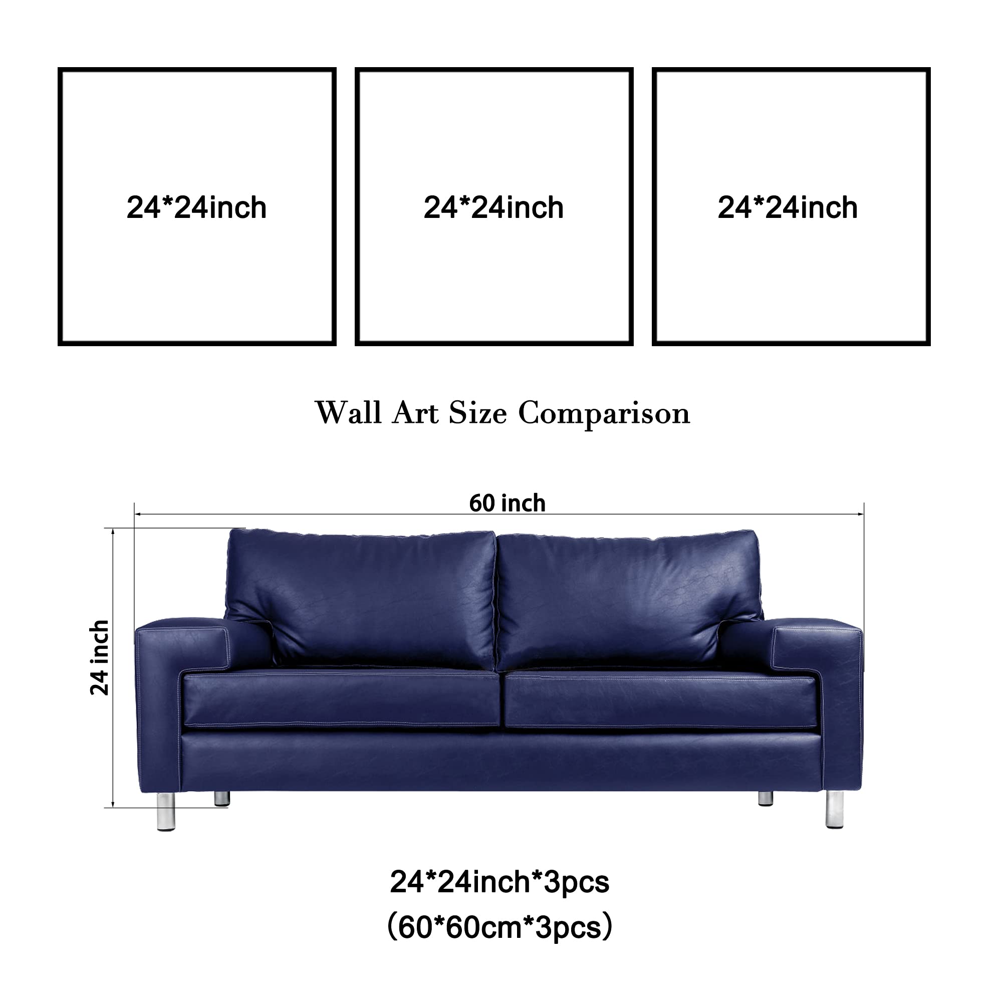 Wieco Art Blue Flowers 3 Panels Canvas Print Wall Art Modern Pictures Artwork For Living Room Bedroom And Home Decorations