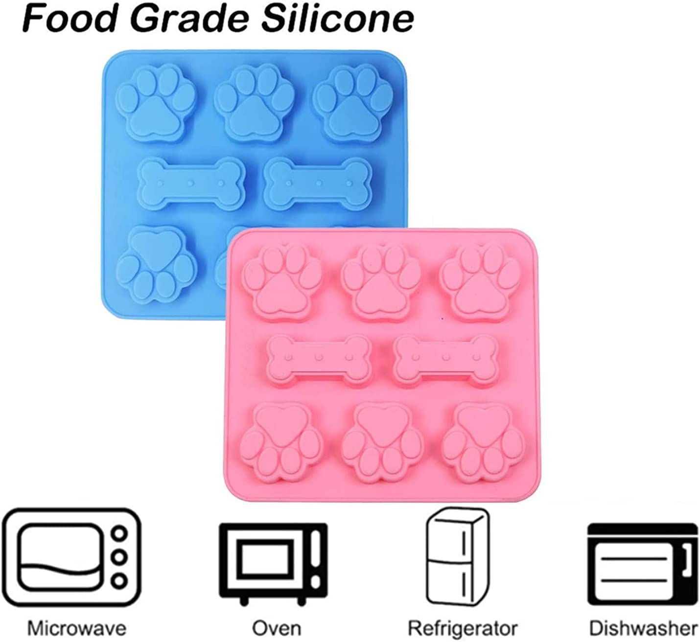 2-Pack Silicone Puppy Treat Molds, Puppy Dog Paw And Bone Cookie Cutters Baking Molds For Chocolate, Candy, Jelly, Biscuits, Cub