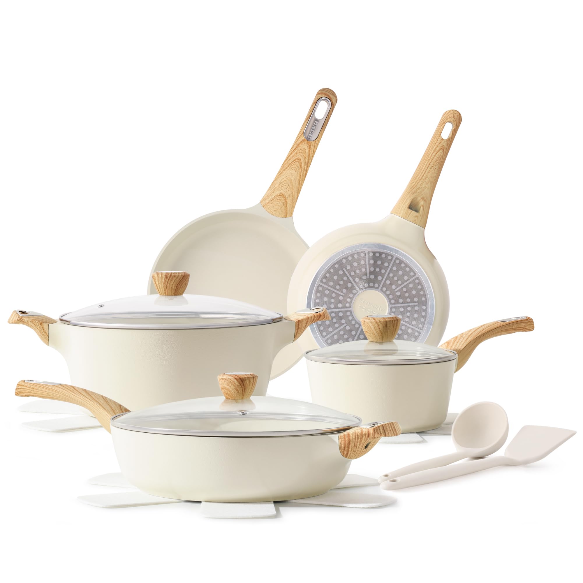 SENSARTE Ceramic Cookware Sets, Pots and Pans Set Non stick, 14 Piece Induction Cookware, Non toxic Healthy Non Stick Kitchen Co