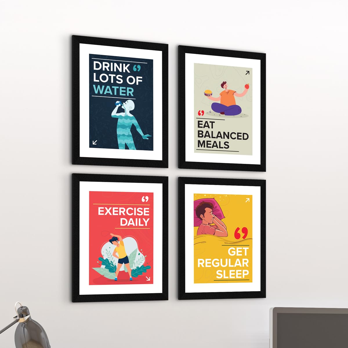 ArtX Paper Big Health Quotes Wall Frame Art Painting, Multicolor, Inspirational, 10X13 inches each, 20 X 26 inches combined, Set