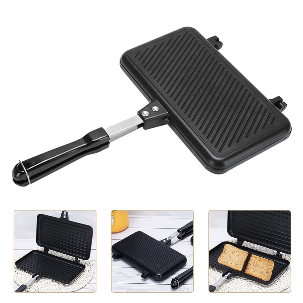 Hemoton Sandwich Baking Pan Aluminum Non Stick Omelette Pan Double Sided Frying Pan Sandwich Maker Pan Snack Griddle Pan For Bre
