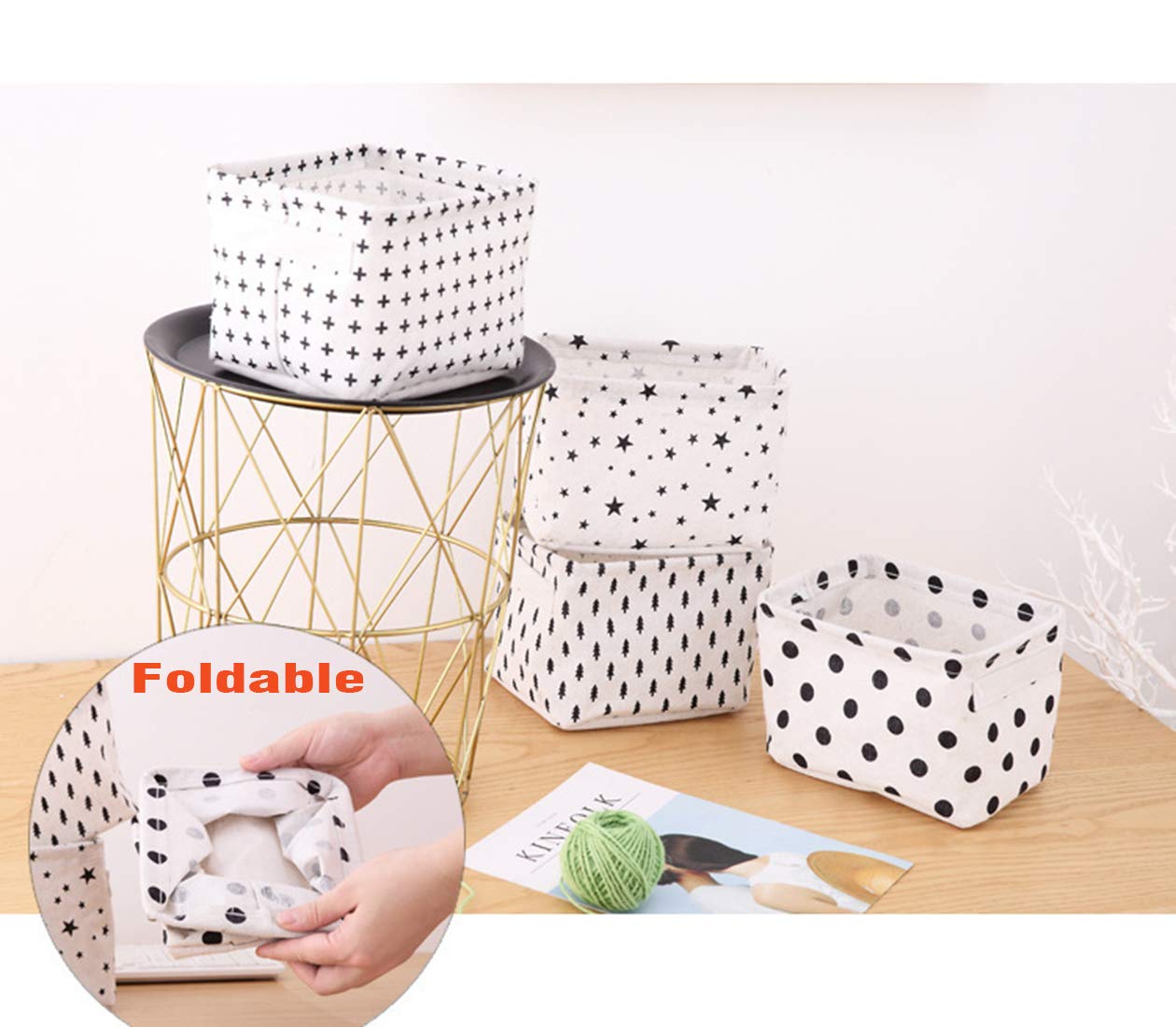 AARAINBOW 3 Packs Storage Basket Bins Canvas Mini Storage Cubes Storage Basket for Makeup  Toys Liners  Books Storage Baskets with Handles for Shelves & Desks (3 Star)