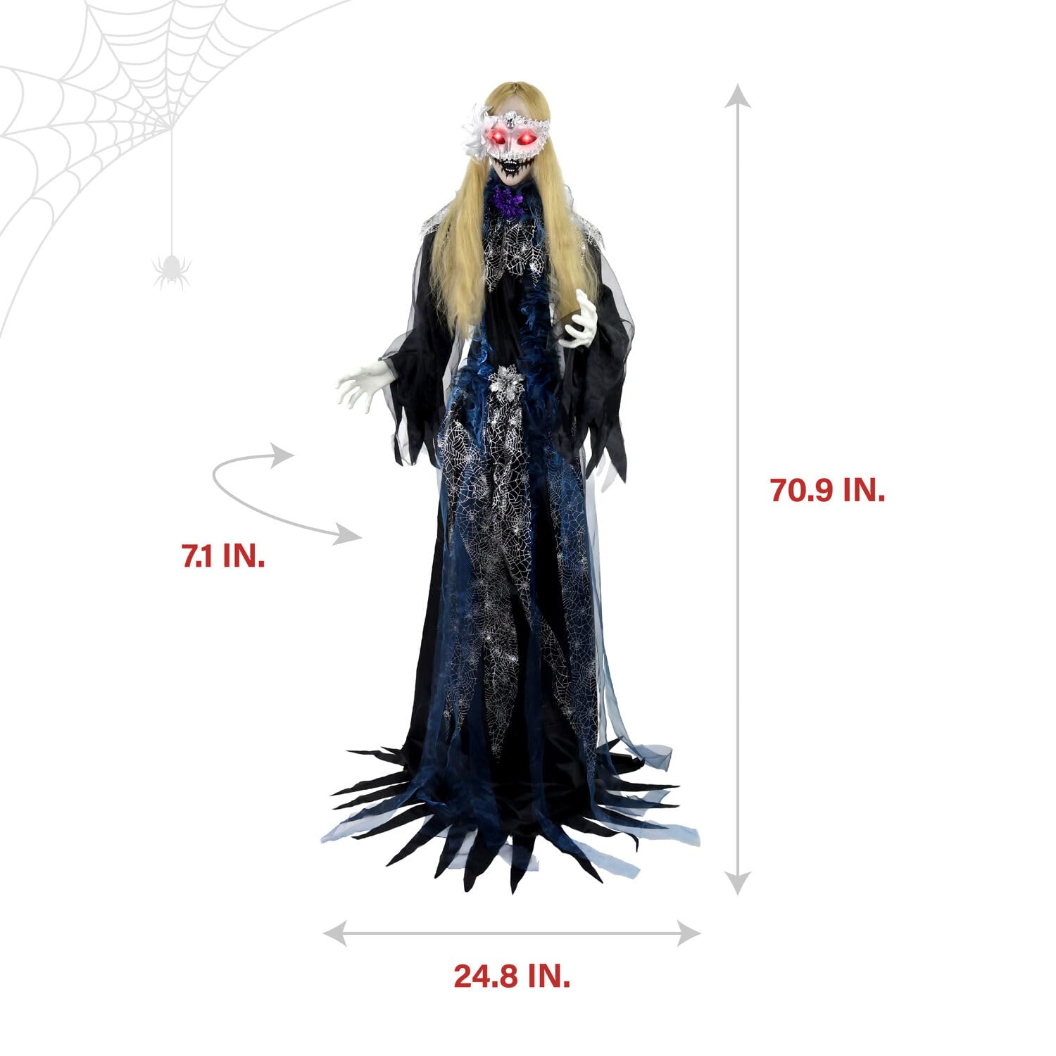 Haunted Hill Farm 5.5-Ft Animatronic Animated Standing Masquerade Lady, Halloween Animatronic, Spooky Venetian Masquerade Prop,