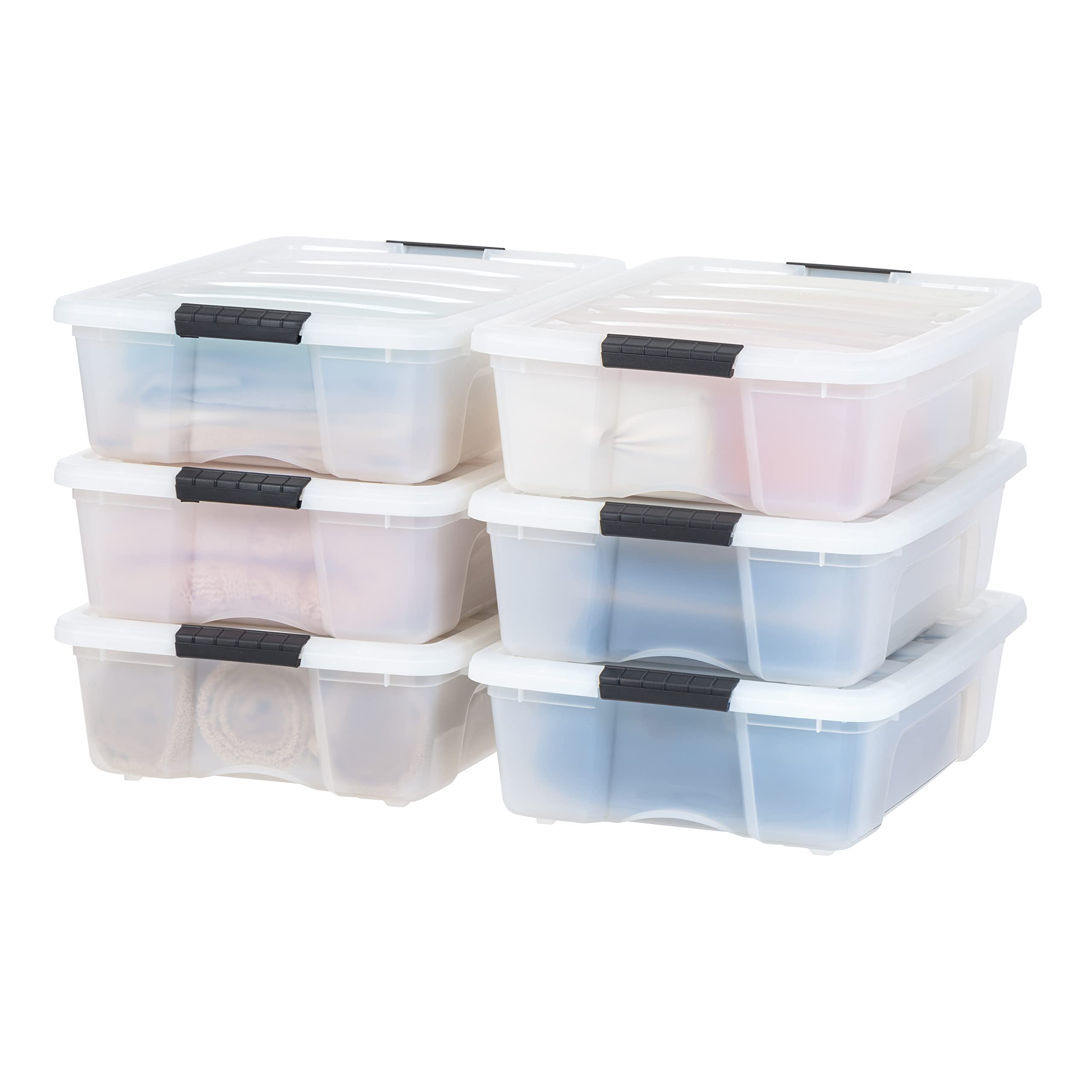 Iris Usa 6 Pack 26.9Qt Plastic Storage Bin With Lid And Secure Latching Buckles, Pearl