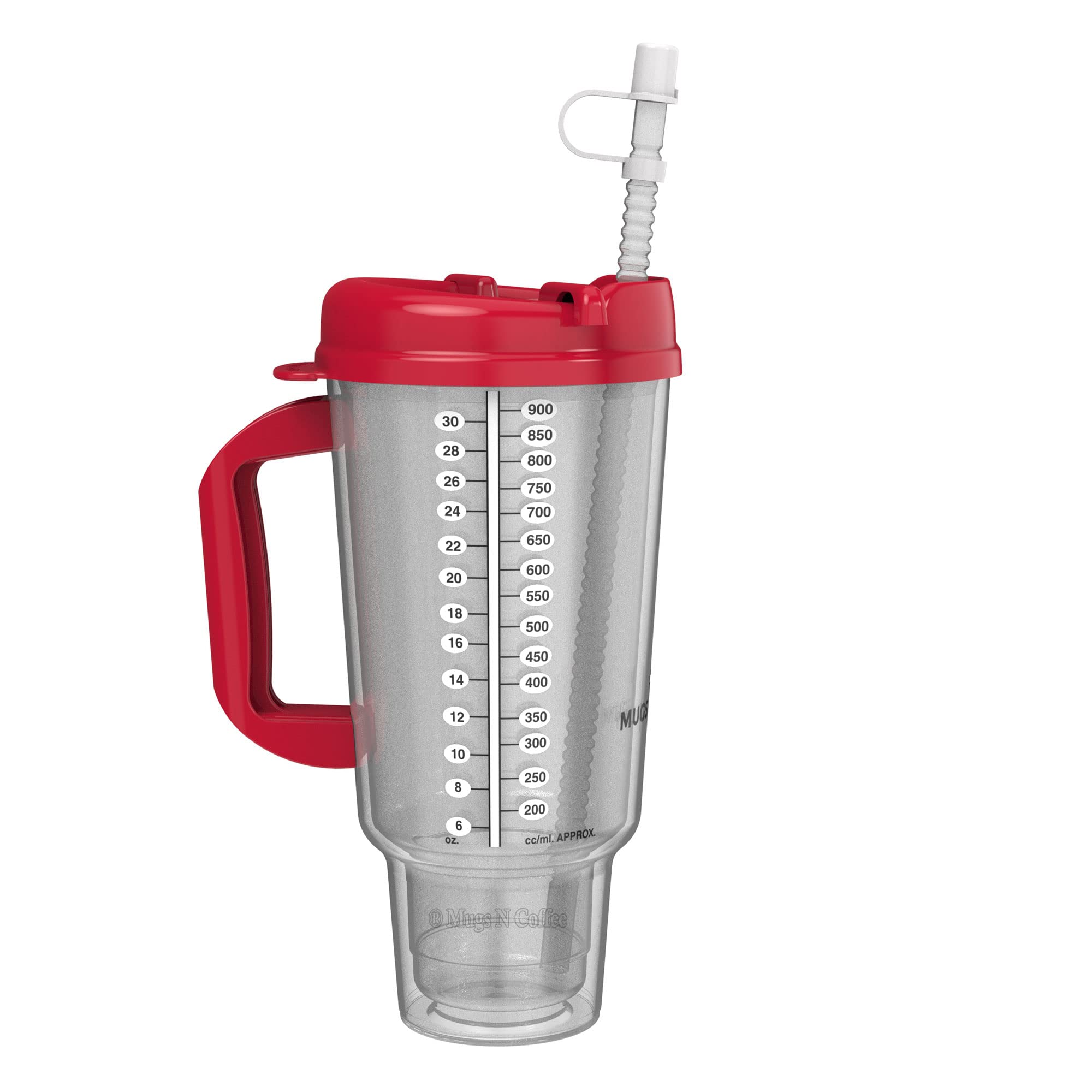32 Oz Double Walled Hospital Mug With Straw - Car Mug Fits In Most Cup Holders | Travel Mug (Red)