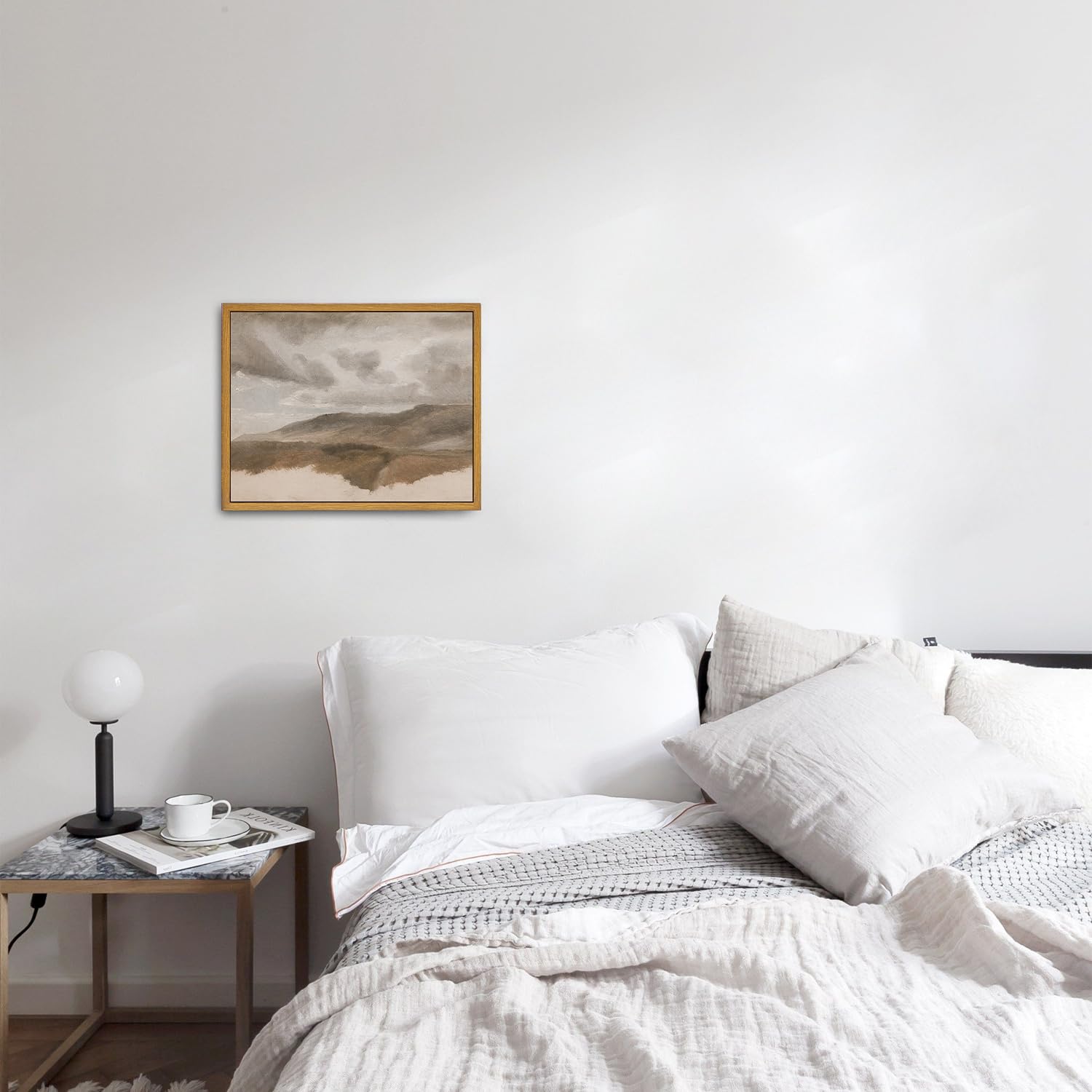 Roslynity Framed Canvas Wall Art Vintage Print Landscape Study With Clouds Oil Paintings Nature Muted Neutral Retro Aesthetic Ar