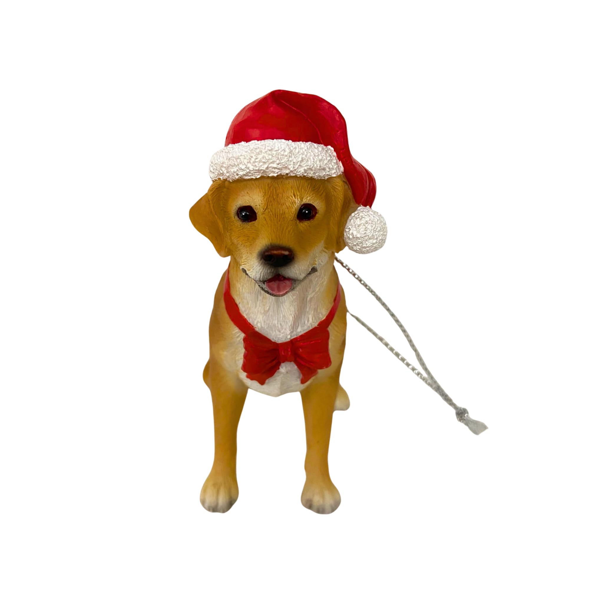Dog Figurine Christmas Ornaments with Santa Hats (Yellow Lab)