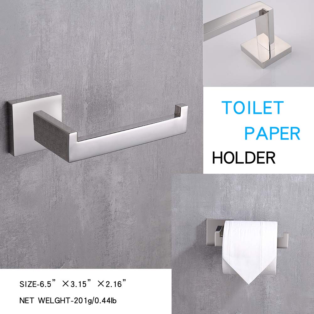 TASTOS Polished Chrome Toilet Paper Holder SUS304 Stainless Steel  Modern Square Half Open Bathroom 5 inch TP Holder Wall Mount Rustfree Tissue Roll Dispenser for Washroom Kitchen