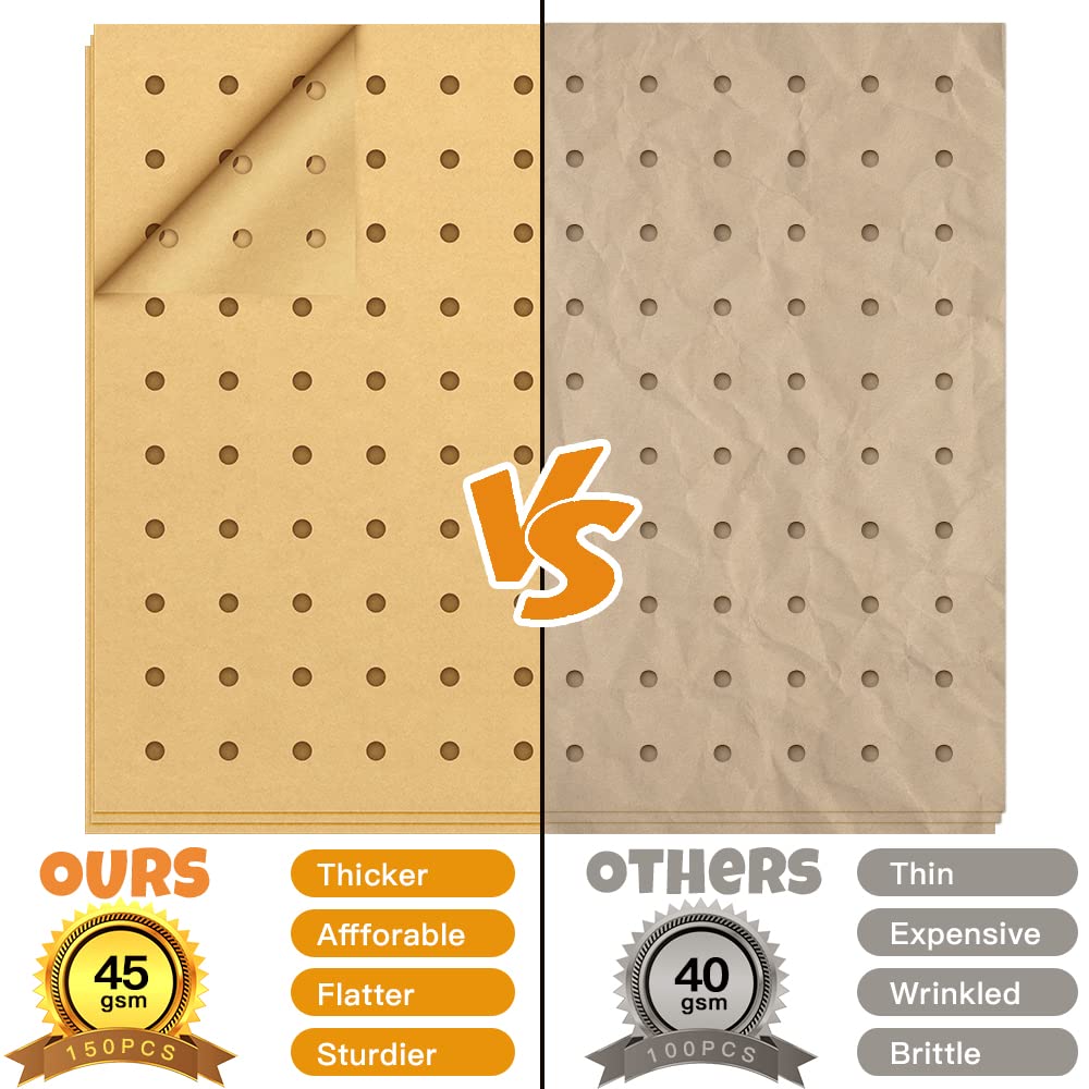 Air Fryer Disposable Parchment Paper Liners: 150Pcs Airfryer Liners 9X11 Inch Perforated Rectangular Paper Sheets Basket Liner A