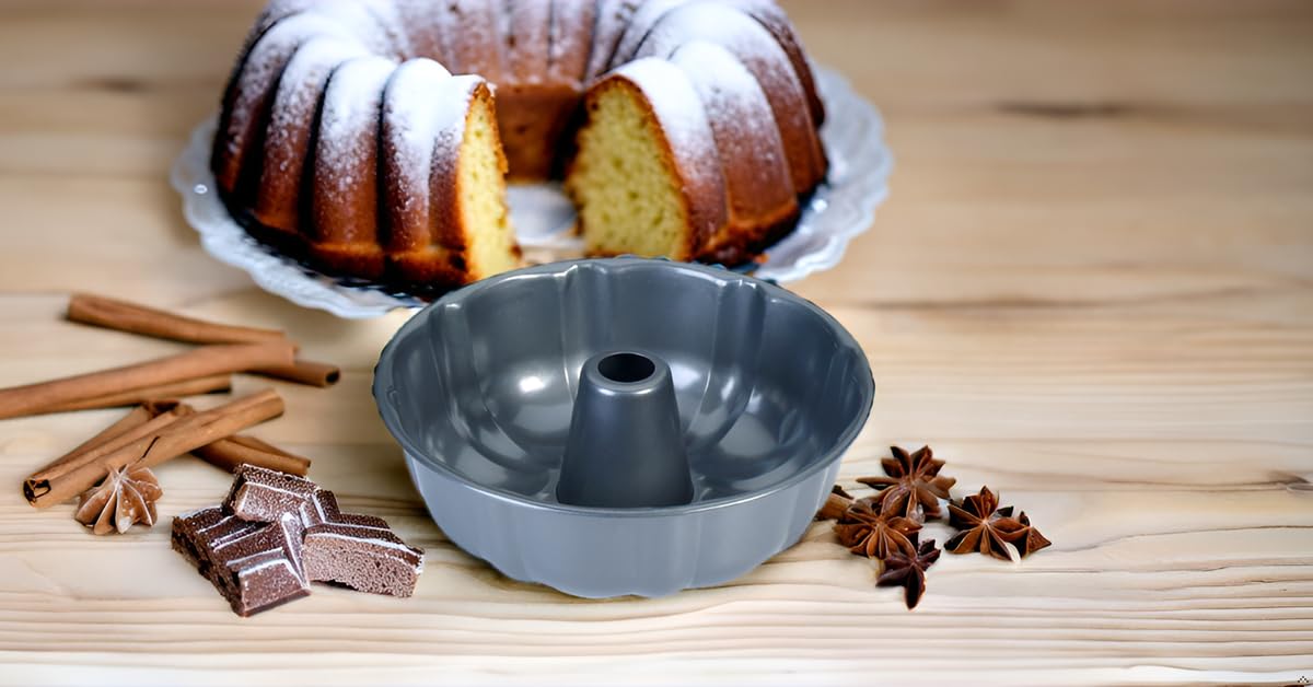 BNYD 10-Inch Nonstick Bundt Cake Pan - Heavy Duty Carbon Steel, Fluted Tube Design, Dishwasher & Oven Safe, Black