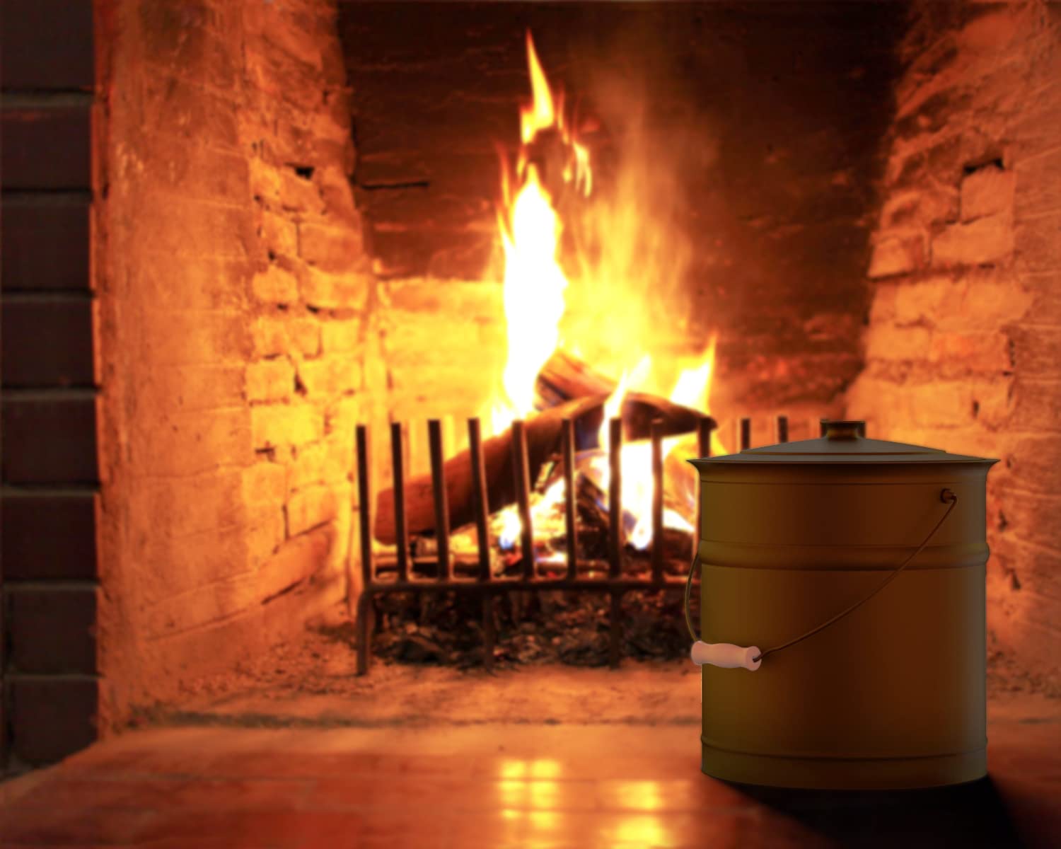 Plow & Hearth 3 Gallon Black Large Ash Bucket With Lid And Wood Handle | 28 Gauge Galvanized Iron Metal | Double Bottom | Tool F