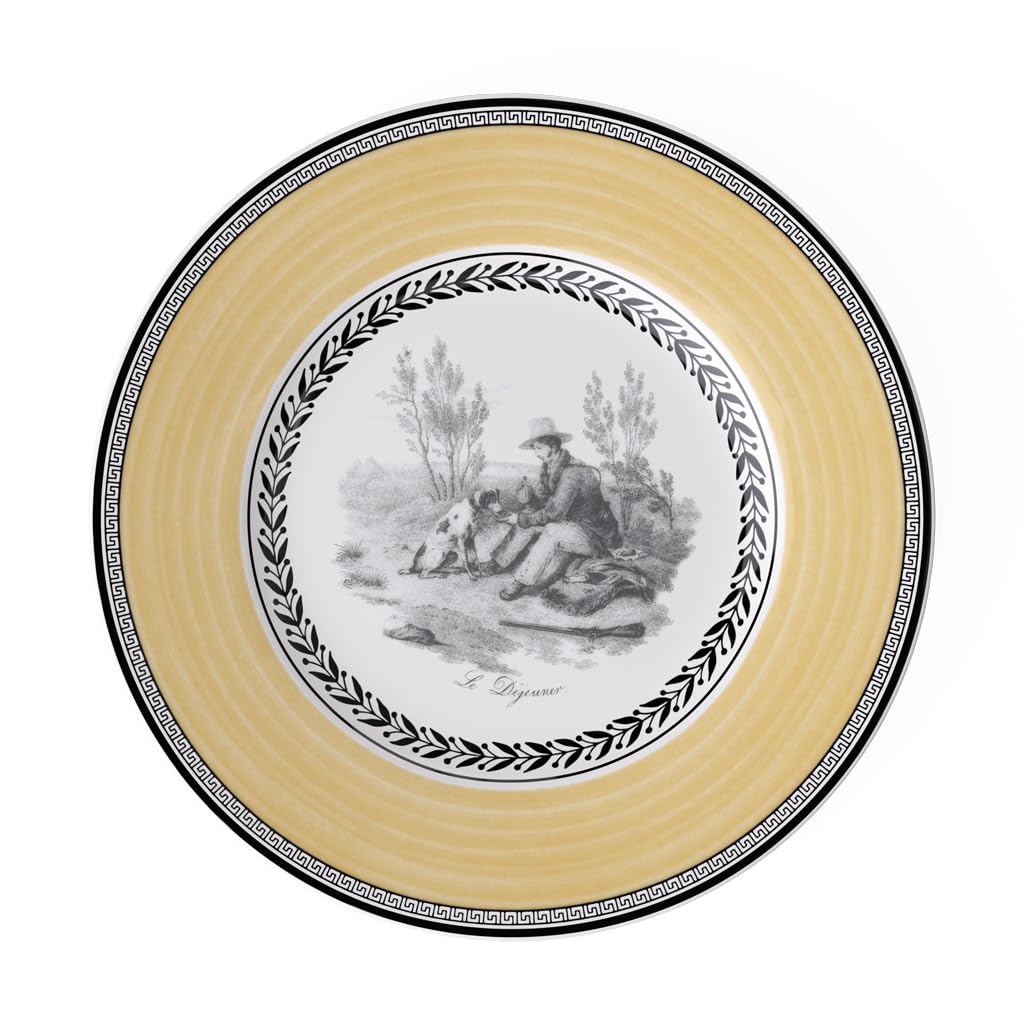Villeroy & Boch Audun Chasse Salad Plate, 8.5 In, Premium Porcelain, White/Gray/Yellow