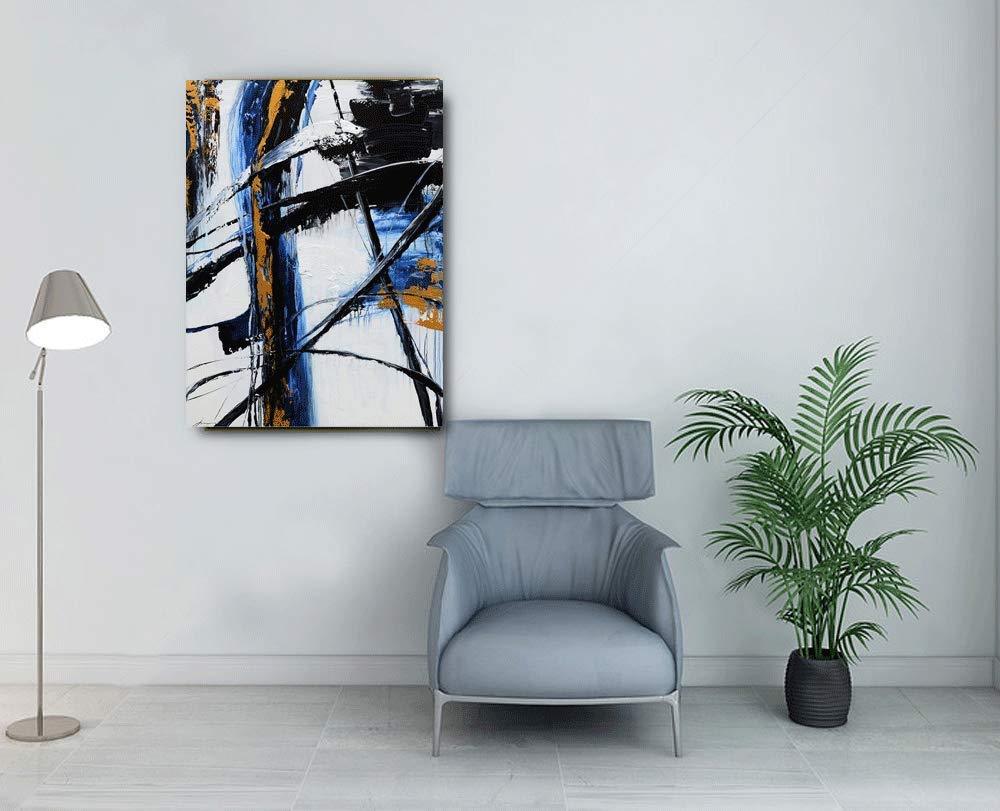Yihui Arts Abstract Wall Art Grunge Color Composition Blue Black and White Large Gallery Wrap Modern Home Decor Ready to Hang (28x40IN)