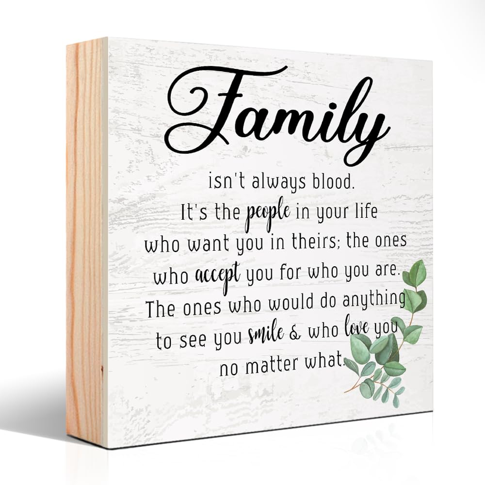PUVOXHO Family isn't Always Blood it's The People in Your Life Wooden Sign Desk Decor, for Home Farmhouse Bedroom Office Social 