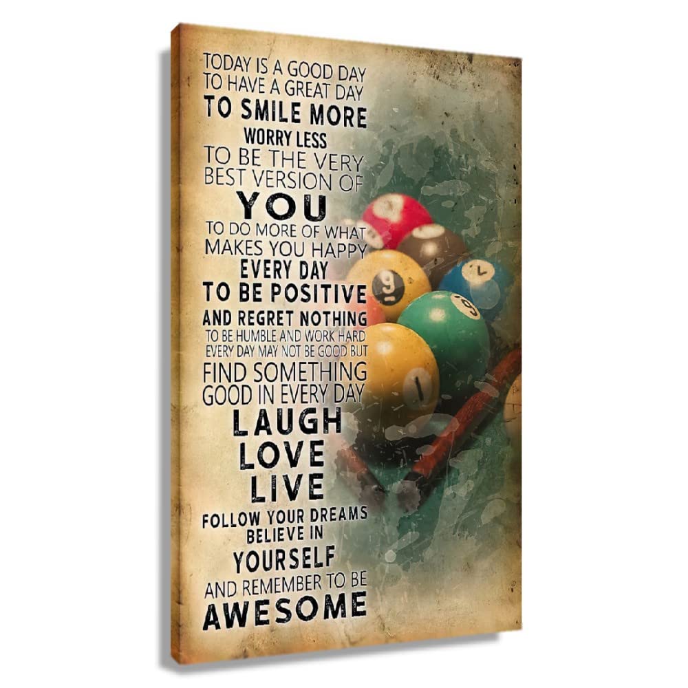 Billiard Pool Vintage Positive Inspirational Quotes Wall Art Framed Motivational Poster Canvas Today Is A Good Day Snooker Theme