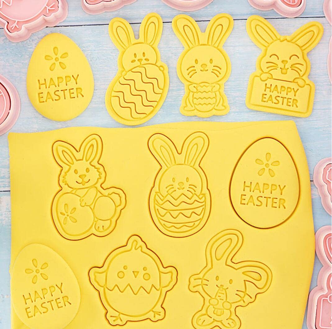 8 Pieces Cute Easter Cookie Stamps Easter Egg Cookie Cutters Plastic Cookie Stamps Cookie Mould Press Rabbit Cookie Mould Set Ba