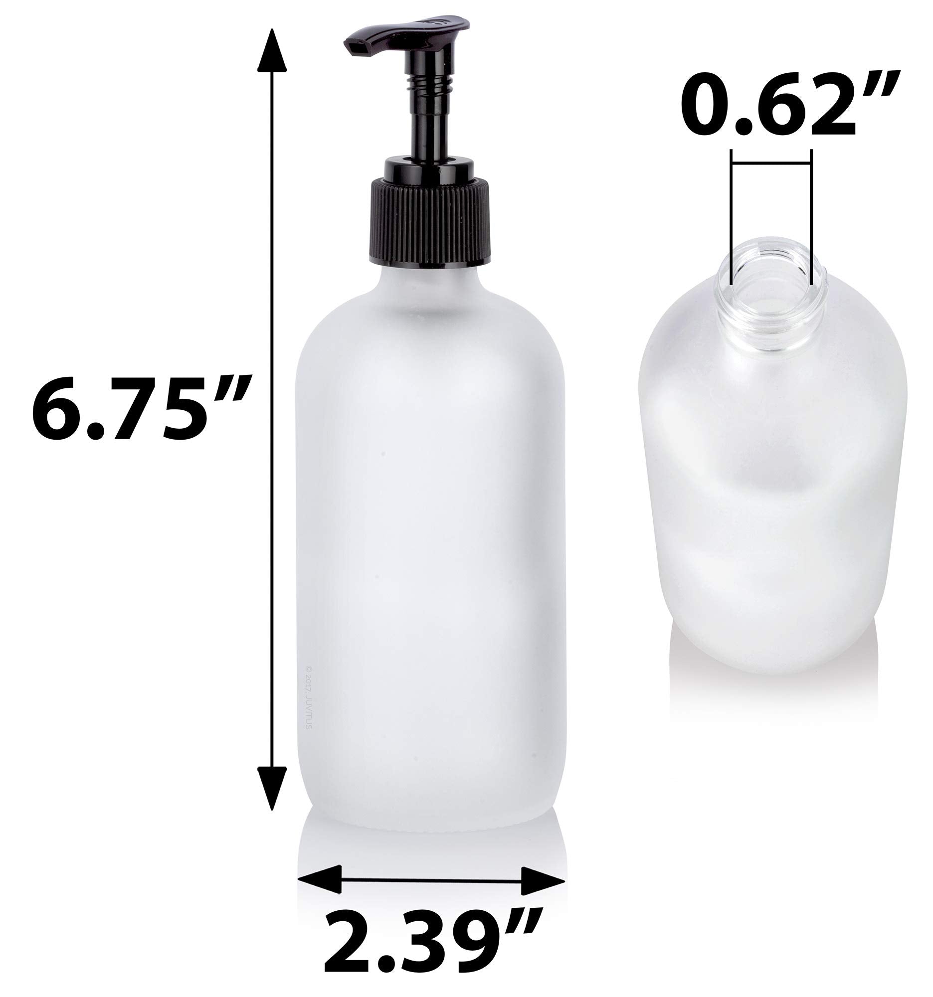Juvitus 8 Oz / 240 Ml Frosted Clear Glass Boston Round Bottle With Black Lotion Pump (4 Pack)