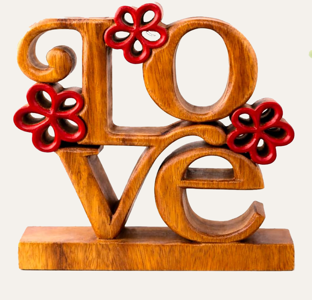 Wooden Love Sculpture – Handcrafted Solid Acacia Wood Figurine | Decorative Wood Art