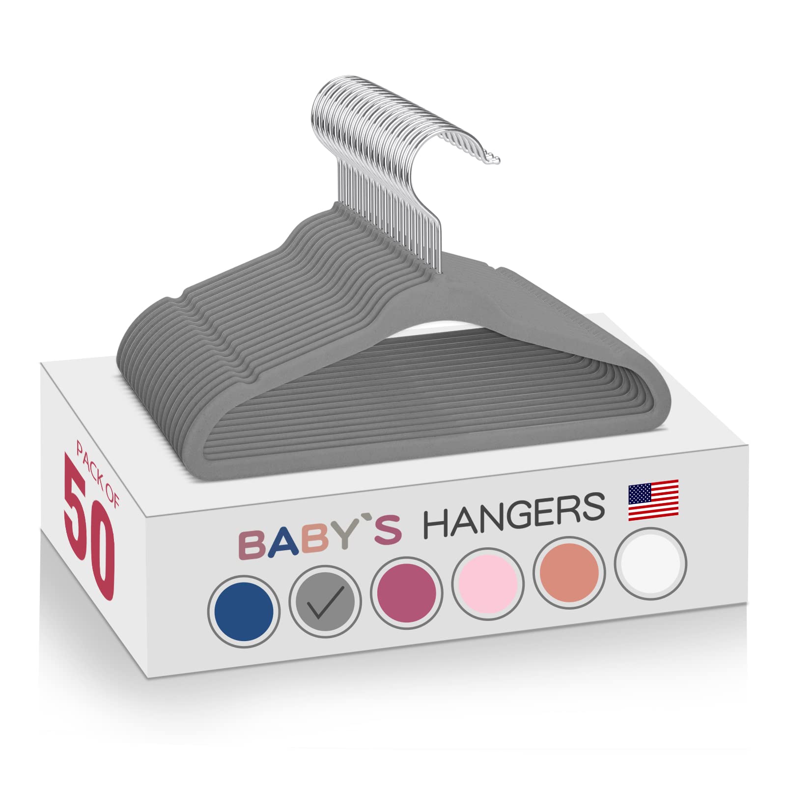 Moerkada Kids Velvet Hangers 50Pack-11 Inch Non Slip Baby Hangers Velvet, Space Saving Kids Clothes Hangers - 360 Swivel Hook, S