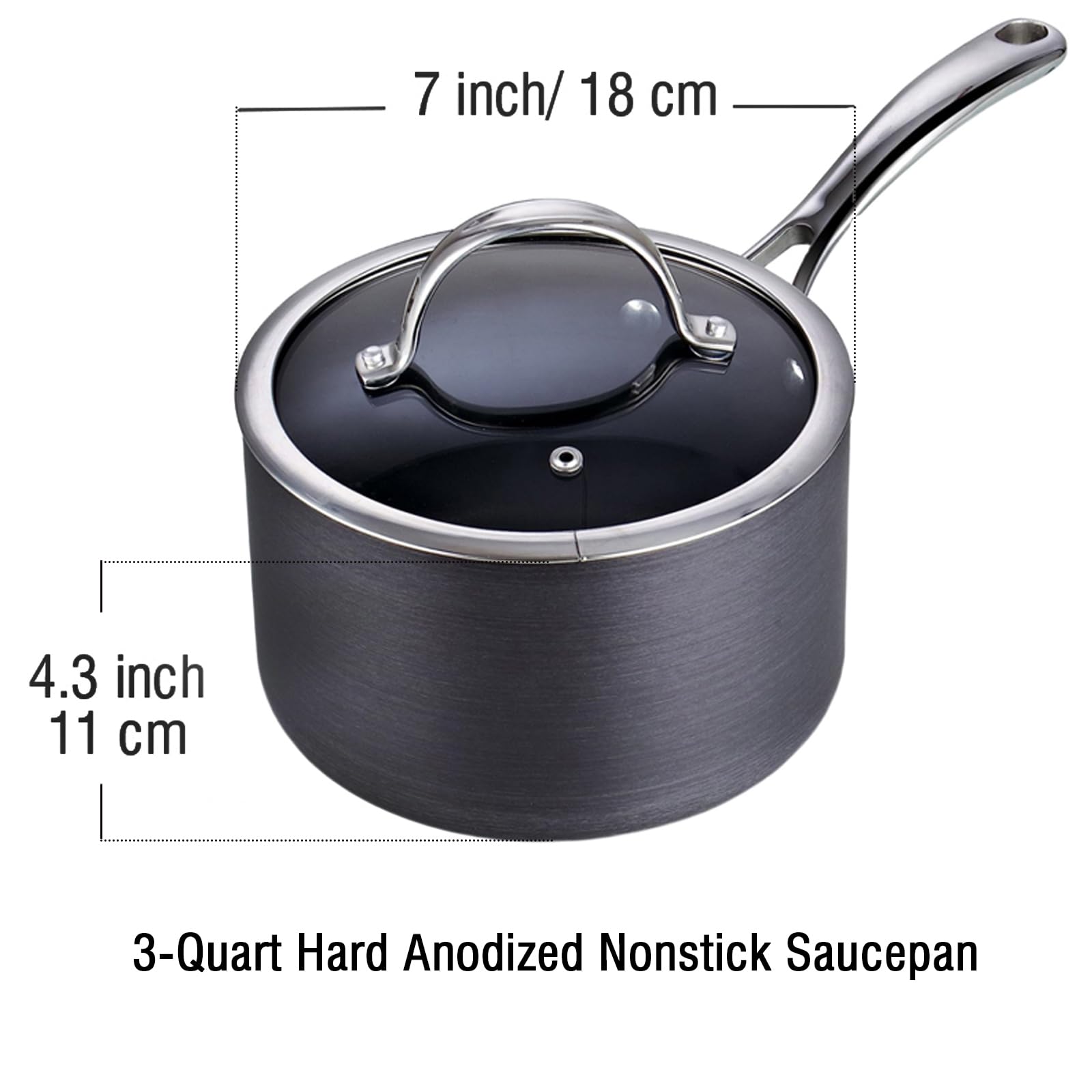 Cooks Standard 3-Quart Hard Anodized Nonstick Saucepan With Lid, Black,Nc-00342