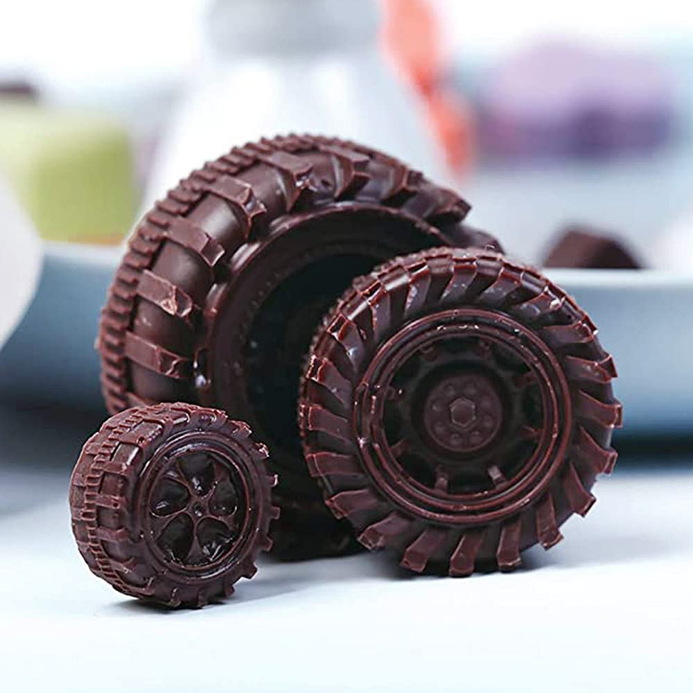 Cestony 4Pcs 3D Round Tire Truck Wheel Silicone Molds For Diy Cake Fondant Biscuit Cookies Soap Sugar Pudding Chocolate Hard Can