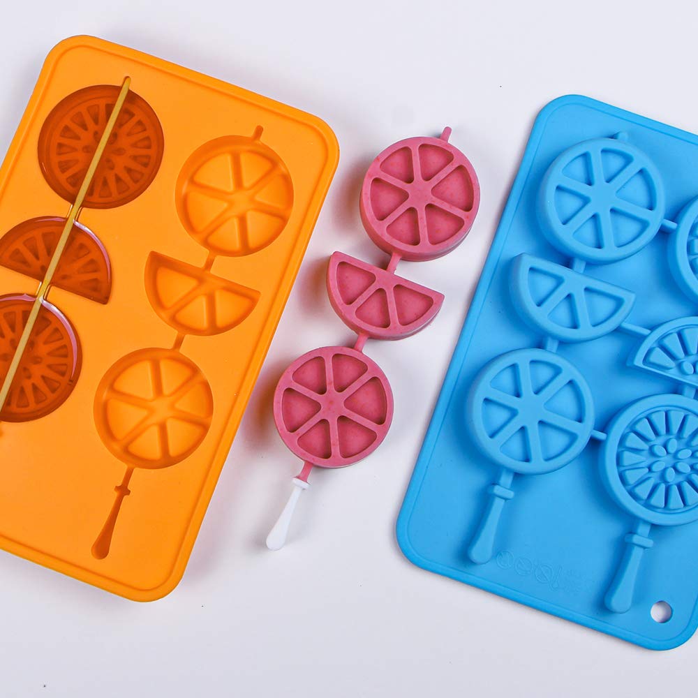 Webake Ice Cube Trays Silicone Fruit Molds, Ice Cube Fruit Popsicle Molds With Reusable Sticks, 2 Pack Giant Lollipop Mold, Frui