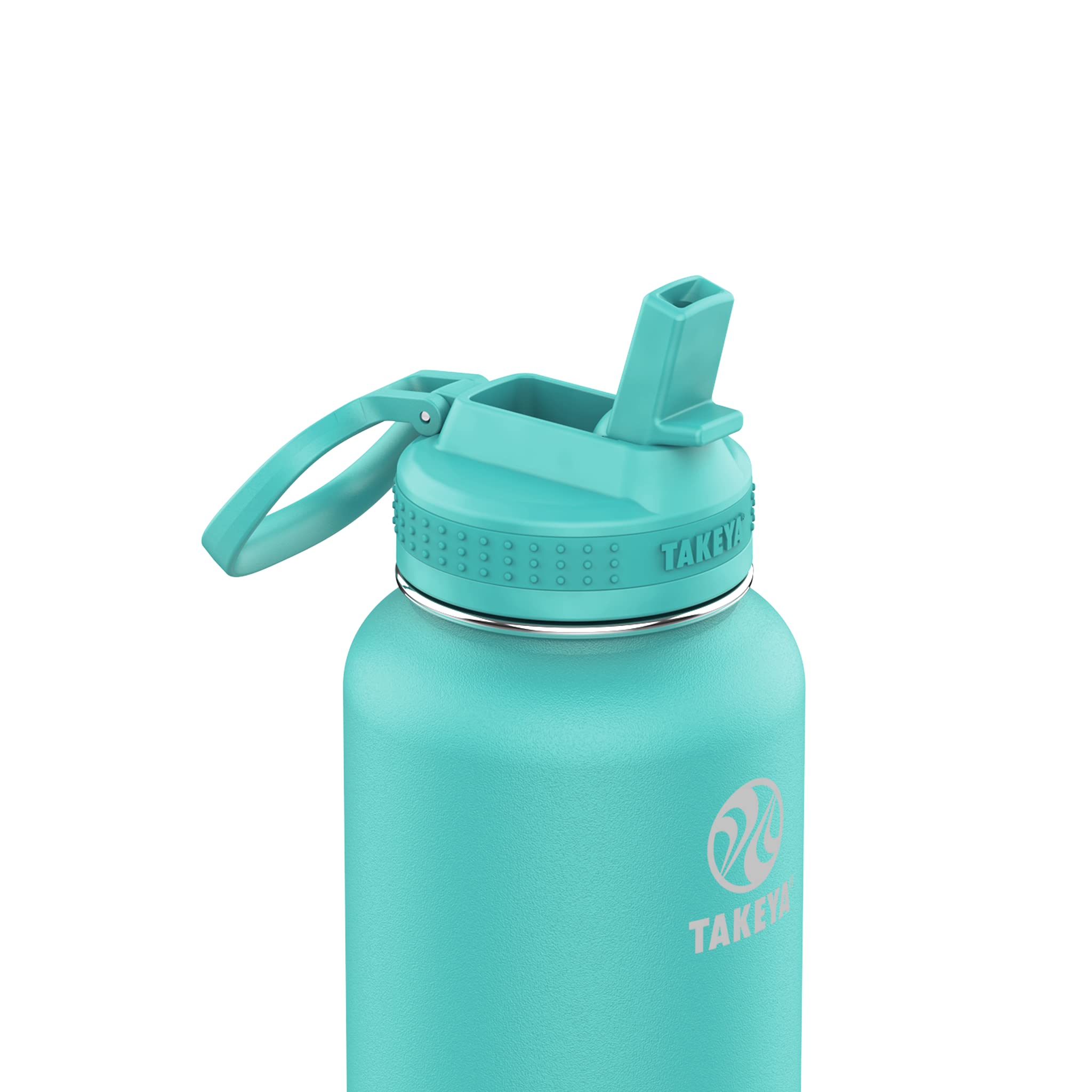 Takeya Pickleball Stainless Steel Insulated Water Bottle With Choice Of Lid And Carry Handle, 32 Ounce, Dropshot Teal