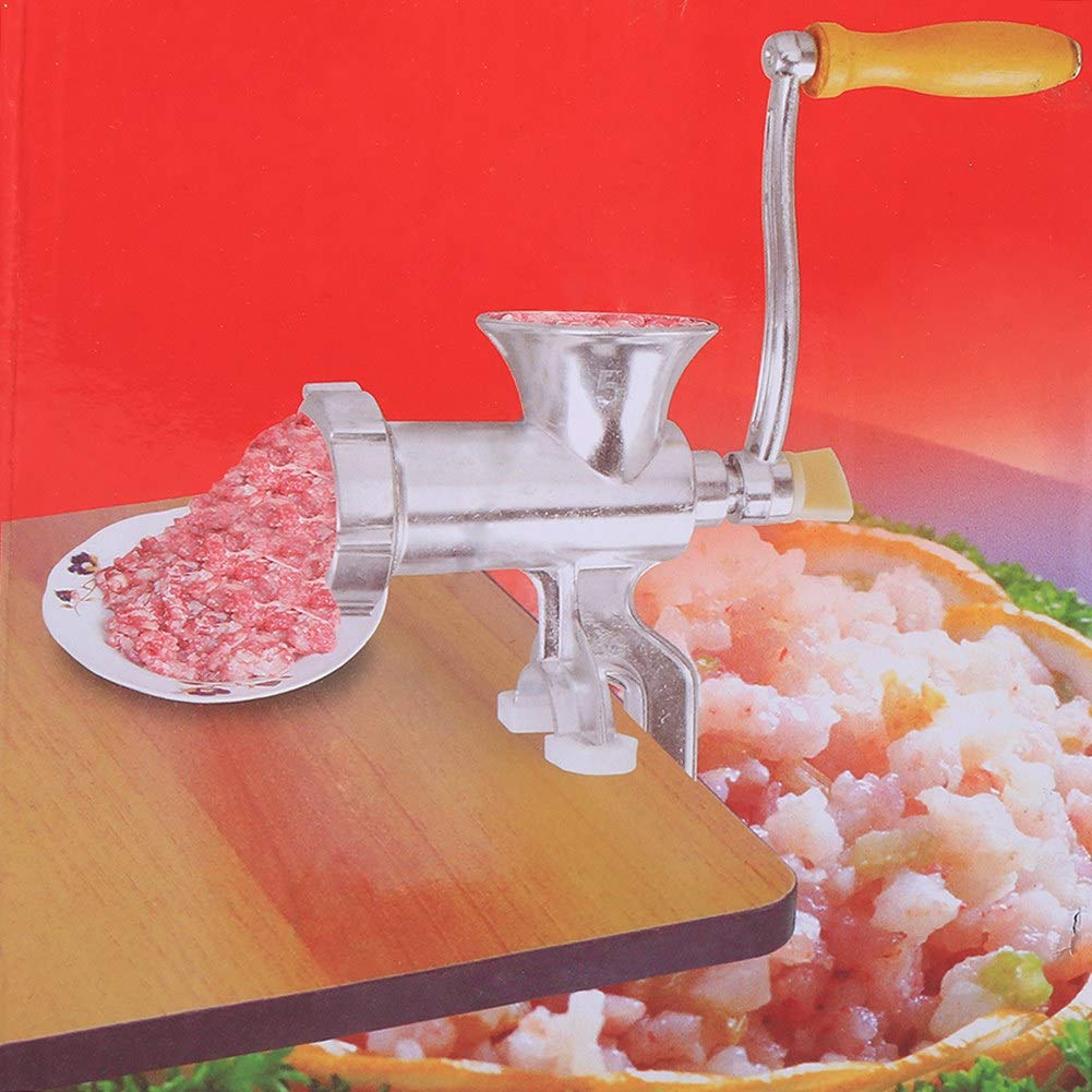 FOLOSAFENAR Aluminium Alloy Manual Meat Grinder - Hand Operated, Silver, Easy Installation for Kitchen, Restaurant, Hotel, Butcher