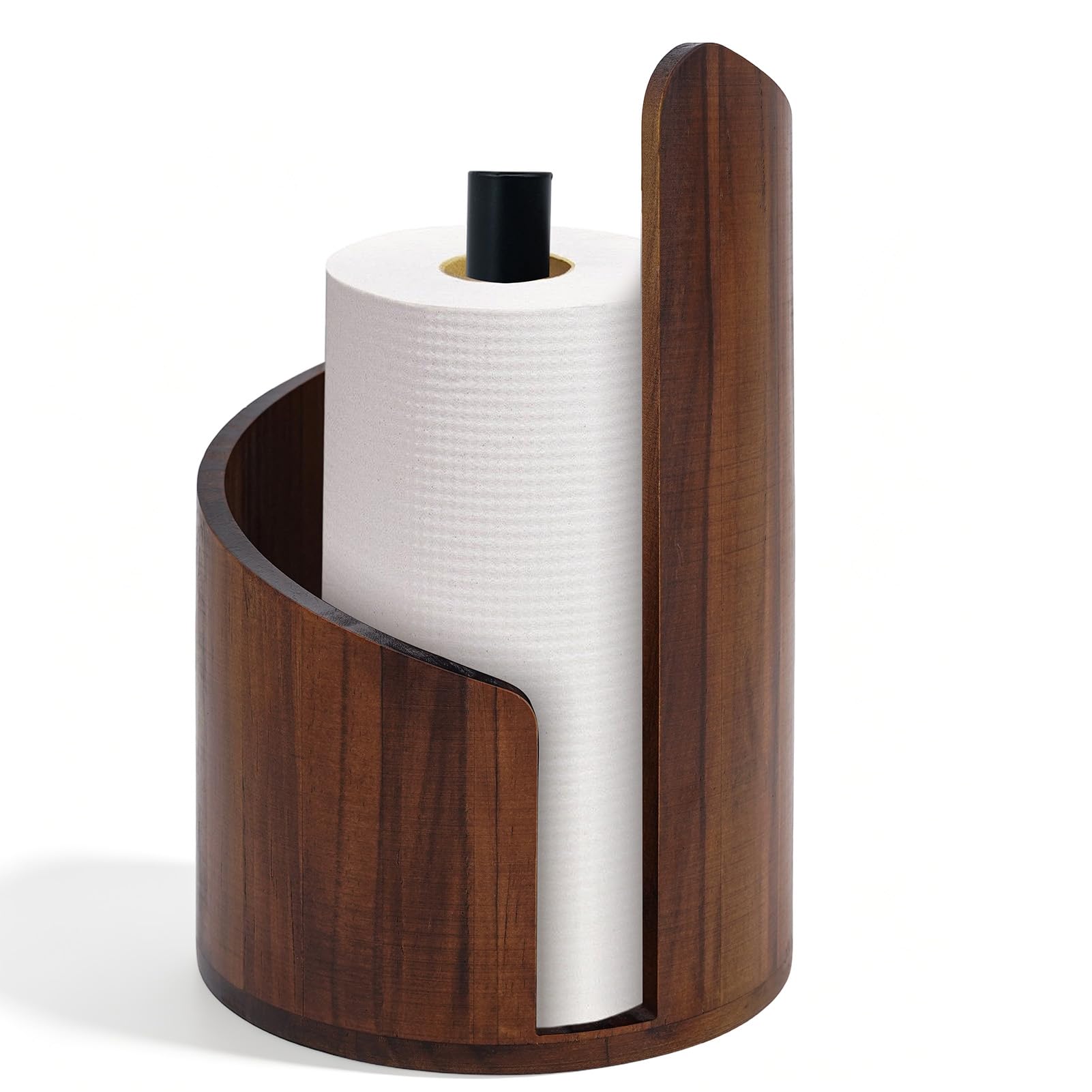Wooden Paper Towel Holder, Round Standing Roll Organizer for Kitchen Countertop