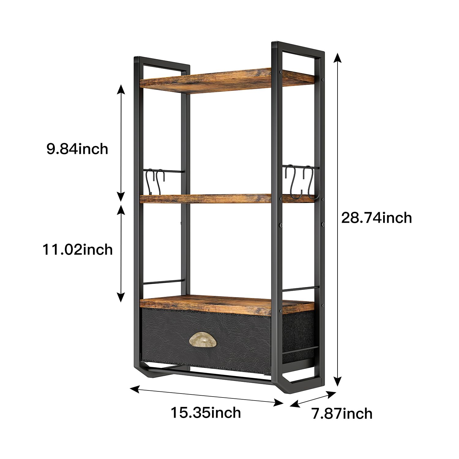 Bathroom Storage Organizer Wall Mounted, 3 Tier Bathroom Towel Rack Shelf With Storage Drawer Double Towel Bars And Hooks, Indus